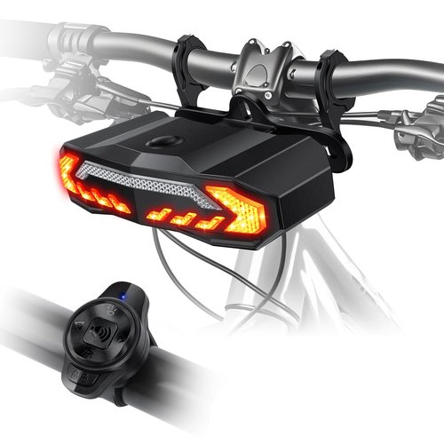 EQIIO Smart Bike Turn Signals, Rechargeable Front Bike Light & Electric Bike Horn, Waterproof Bicycle Alarm System Anti Theft, Cycling Safety Warning Bicycle Turn Signals for Ebike Bicycle Scooter