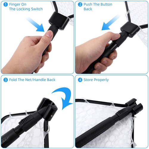 Hipicute Foldable Fish Net for Trout, Fly Fishing Landing Net, Trout Fishing Nets with Handle, Soft Rubber Mesh Net, Easy Catch & Release Fish, Fishing Net for Stream Shore Kayaking Fishing