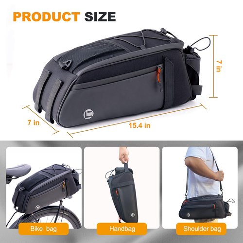NDakter Bike Bags for Bicycle Rear Rack - 10L Waterproof 3 IN 1 Ebikes Trunk Bag with Water Bottle Holder, Reflective Electric Bike Saddle Panniers with Shoulder Strap for Commuter Travel Outdoor