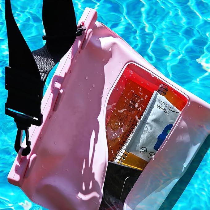 LAQ DESiGN STAYDRY Waterproof Dry Bag with Shoulder Strap for Kayaking, Fishing, Diving, Hiking, Camping, Beach Waterproof Bag, Secure Closure To Keep Your Valuables Dry-Large (Pink)