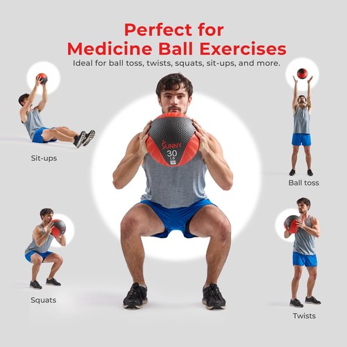 Sunny Health & Fitness 6LB Medicine Ball, Textured Rubber, Core Strength & Balance Training, Bouncing, Weight for Home Workouts SF-EB03-6