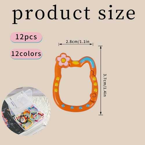 WTYONZEL 12 Pack Cute Carabiner Keychain Clips Cat Shape Carabiner Clip Aluminum Ring Climbing Clips for Keychains, Water Bottle Holders, Dog Leashes and More