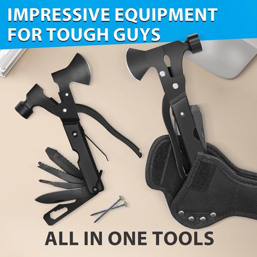 15 in 1 Multitool Axe Hatchet, Camping Accessories Survival Gear, Multi Tool Gifts for Camping Hiking Survival, Fathers Day Dad Gifts from Daughter Wife Son, Cool Gadgets Gifts for Men, Dad, Black