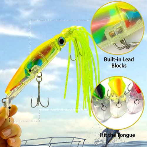 Pfeibk 5pcs Saltwater Fishing Lures Squid Lure, Big Salt Water Lures Squid Skirts Tail Octopus Ocean Jerkbait,Tuna,Salmon Deep Sea Fishing Saltwater (Squid)
