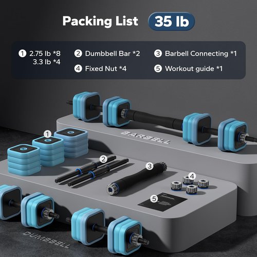 MERACH Adjustable Dumbbells, 35lbs Free Weight Set with Connector, 3 in1 Hand Weights Dumbbells Set Used as Dumbbell, Barbell, Push up Stand, Fitness Exercises for Home Gym Women/Men