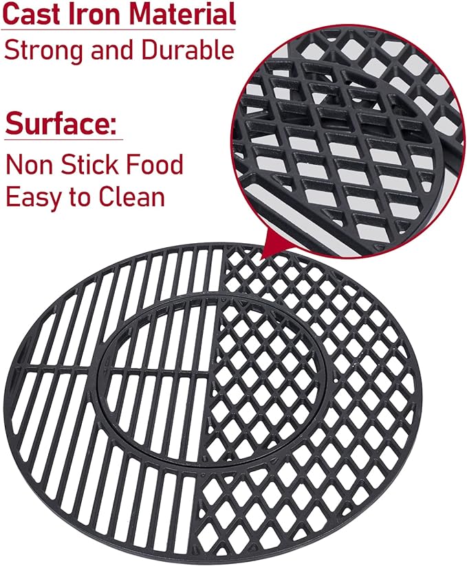 X Home 8835 Cast Iron Grill Grate Replacement Gourmet BBQ System for Weber 22 Inch Kettle, Performer & Charcoal Grills, 21.5 Inch