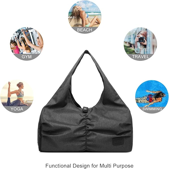 Travel Yoga Gym Bag for Women, Carrying Workout Gear, Makeup, and Accessories, Shoe Compartment and Wet Dry Storage Pockets（Medium，Black）