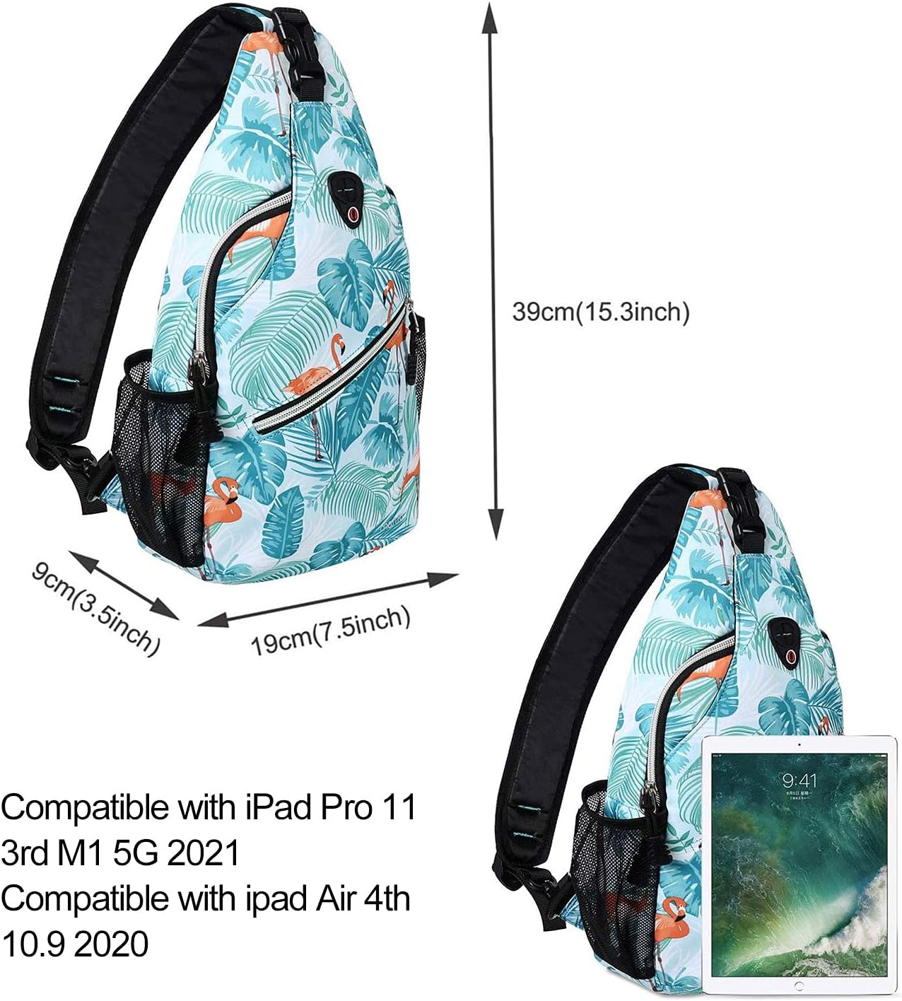 MOSISO Sling Backpack,Travel Hiking Daypack Pattern Rope Crossbody Shoulder Bag, Flamingo