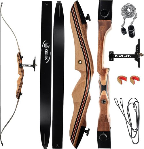 KESHES Takedown Recurve Bow and Arrow Set for Adults & Teens 62" - 15-60lb Draw Weight, Right & Left Handed Bows - Archery Set with Bowstring, Arrow Rest, Stringer Tool, and Bow Sight