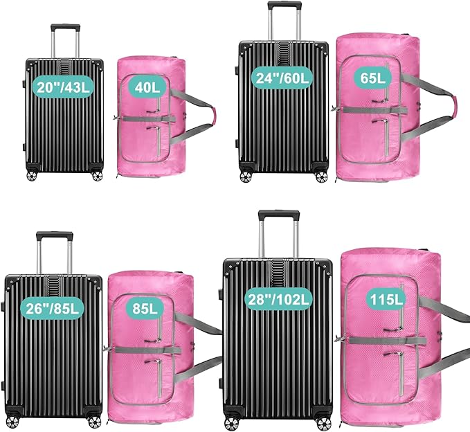 Dimayar Travel Duffle Bag for Men Women - Foldable Duffel Bag with Shoes Compartment - Overnight Bags Waterproof & Tear Resistant(65L,Pink)