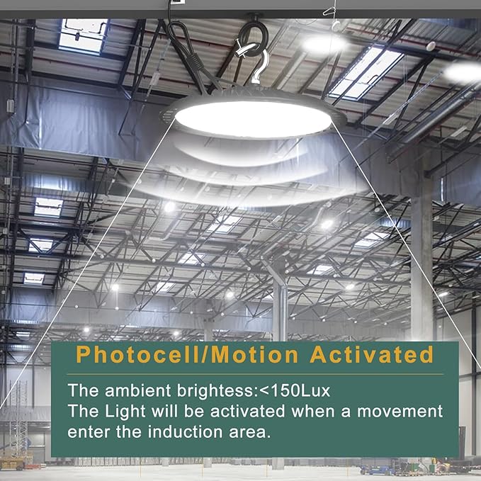 Smart 320W LED High Bay Light with Motion Sensor, 48000lm (Eqv.1200W MH/HPS) High Bay LED Shop Light 100-277V Commerical Grade UFO Lights（Remote Buy Separate）