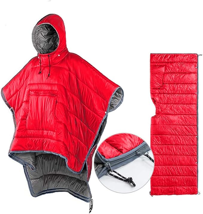 Camp Poncho Sleeping Bag Wearable Hooded Blanket - Envelope Lightweight Thermal Cloak Cape Windproof with Premium Stuff Compression Sack for Backpacking Hiking Hunting Fishing Outdoor Sport