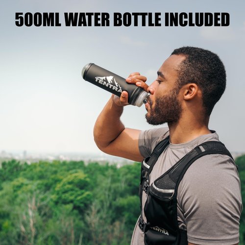 TENTRA Running Phone Holder Vest with 500ml/17oz Running Water Bottle | Waterproof Phone Pouch Reflective Vest | 8 Pockets, Lightweight Hydration | Accessories for Men & Women