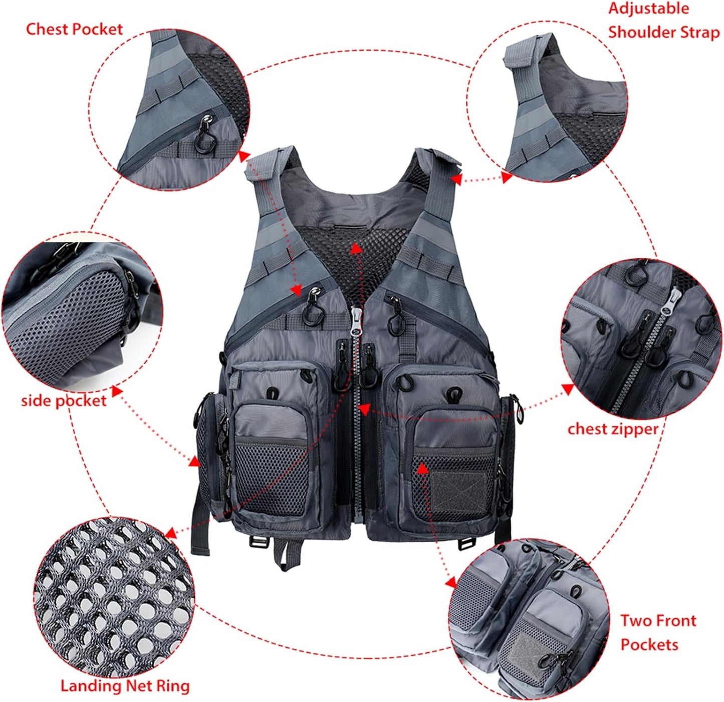 Obcursco Fly Fishing Vest for Men and Women with Breathable Mesh, Trout Fishing Gear, for Outdoors Stream Fishing