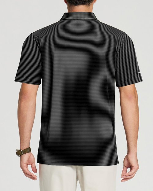 YAMXDM Golf Shirts for Men Moisture Wicking Short Sleeve Performance Sport Casual Striped Collared Mens Polo Shirt Black L