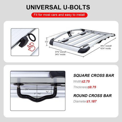 Rockland Anti-Rust Aluminum Roof Basket 200 lbs. Capacity, 49" x 38" x 5", Lightweight and Durable, Universal Rooftop Cargo Carrier