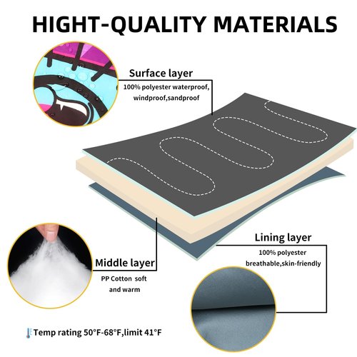 Sleeping Bag for Kids,Portable Camping Sleeping Bags for Boys&Girls with Cute Cartoon Print,Lightweight Waterproof Compact Sleeping Bag for Indoor Outdoor Hiking Travel - Microphone