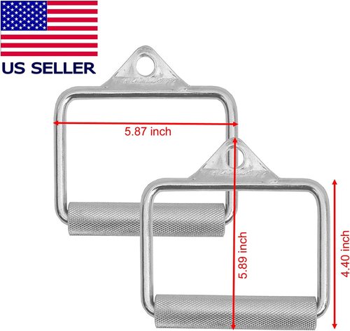 FITNESS MANIAC Heavy Duty Steel Grip Stirrup Cable Metal Silver D Handle Home Gym Crossover Cable Attachments Machine Bar Workout Training