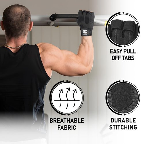 Stealth Sports Weight Lifting Workout Gloves Men Women Non-Slip Gel Padded Grip Full Palm Protection for Pull ups Gym Training Fitness Weightlifting Bodybuilding Exercise Gloves,R7 - Black (L), Large