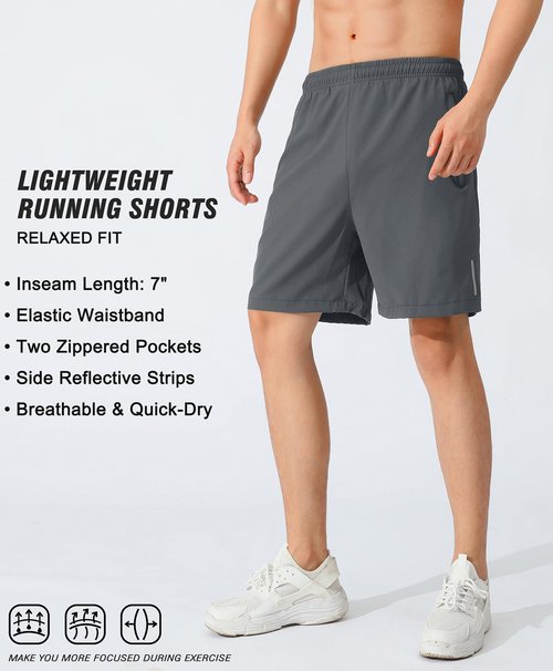 LOUECHY Men's Running Shorts Lightweight Quick Dry Workout Shorts Gym Athletic Shorts with Zipper Pockets 1738-8 Grey-XL
