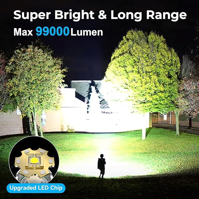 Alicegirl Rechargeable 99000 High Lumens LED Flashlights 2 Pack, Super Bright Flashlight with 3 Modes, IPX6 Waterproof, Powerful Handheld Flash Light for Home Camping Emergency (Black)