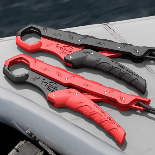 SNAIL TRAIL 7.5'' Floating Fish Gripper, Fishing Grabber, Catfish Mouth Pliers, Caught Bass Holder, Digital Scale Hook Clamp, Saltwater Lip Grip Tool with Lanyard, Gifts for Men, Black-Red