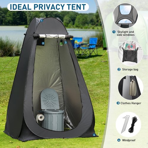 Thallike Portable Camping Toilet with Pop-Up Privacy Tent, 12-inch Toilet Seat, Outdoor Portable Folding toilet Potty for Adults Load Capacity of 400 Lbs, LED-Light Camping Bathroom