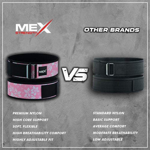 MexStrength Self Locking Neoprene Gym Weight Lifting Belts for Men Women, Lumbar Support Stability, Adjustable Design, Fit Straps, Deadlifts, Training, Bodybuilding, Small Pink