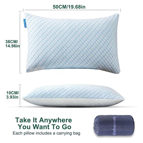Gehannah Travel Pillow - Large 2 Pack Compressible Camping Pillow for Sleeping - Shredded Memory Foam with 2 Storage Bags - Supportive for Adults, Kids, Outdoor, Backpacking, Hiking Gear
