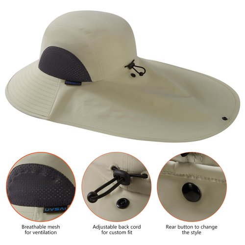 UVSAI UPF 50+ Foldable Sun Hats Wide Brim with Large Neck Flap for Men Women UV Protection Gardening Fishing Beach Hat Beige