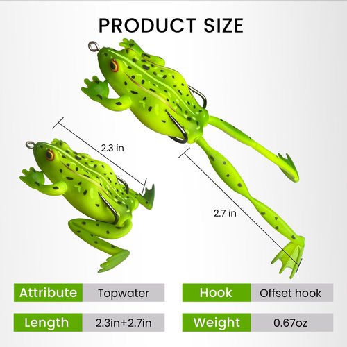 Pristis 3 pcs 4-Legged Frog Lures, Lifelike Topwater Soft Bass Fishing Bait Kit with Hollow Body & Weedless Hook for Saltwater Freshwater, Realistic Eggs Set for Trout Snakehead Pike Muskie Walleye
