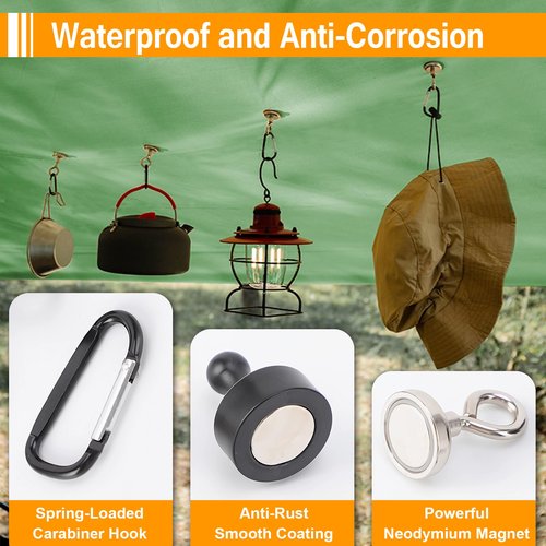 ayamaya Magnetic Camping Hooks for Canopy Magnet Clip Hanger with Carabiner for Tents Inside, 2Pcs Tent Hanging Hook Organizer for Lamp, Rooftop Tent Tarp Accessories for Camping, RV Camper, Picnic