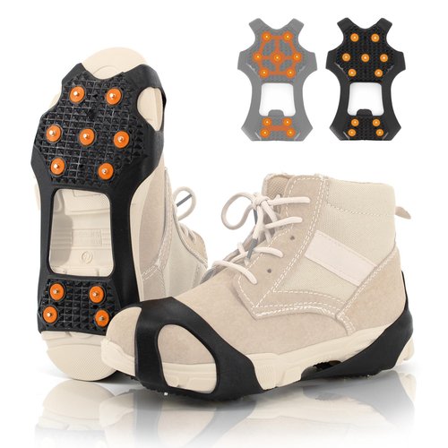 Xproutdoor Non-Slip Ice Cleats Snow Grips, Strong Traction Crampons 16 Steel Studs, for Shoes and Boots, Snow Ice Walking, Large