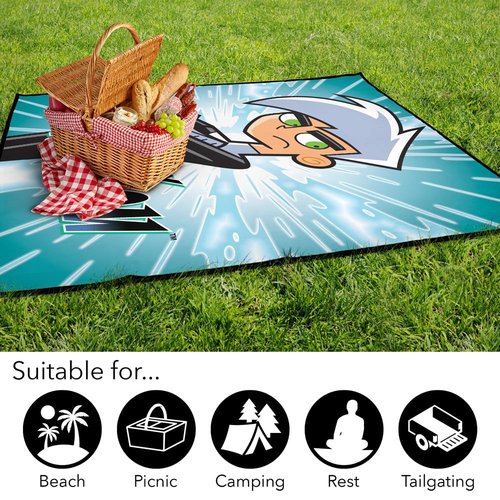 LOGOVISION Danny Phantom Picnic Outdoor Blanket, 50"x60" with Logo, Foldable Blanket for Picnic, Beach, Camping, Park, Tailgate