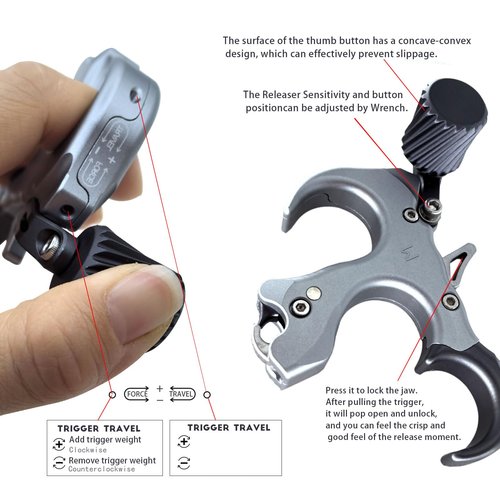 Compound Bow Aid Releaser with Wrist Straps and Adjustment Tool,Archery Release Aids with 3 Thumb Release Adjustable,Aluminum Alloy Aids.for Left and Right Handers. (Gray)