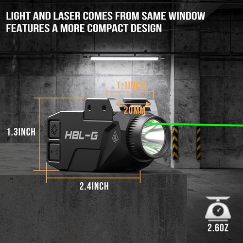 VOTATU 800 Lumens Flashight and IIIA Class Green Laser, H8L-G Tactical Light Laser Combo for Pistol,Handgun