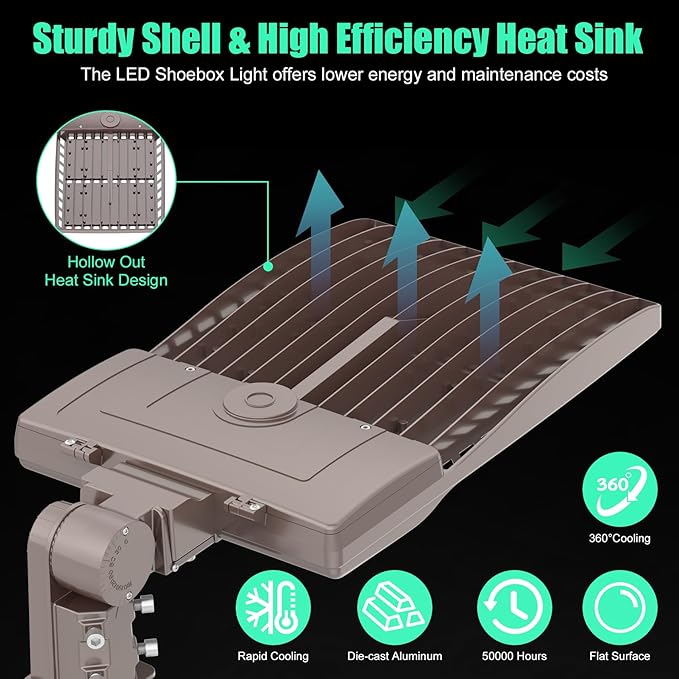 400W LED Parking Lot Light Dusk to Dawn Outdoor Lighting Pole Mount 56000LM IP65 UL & DLC Commercial Light for Street Roadways Stadium Tennis Court 5000K (100-277VAC Input), LED Shoebox Light