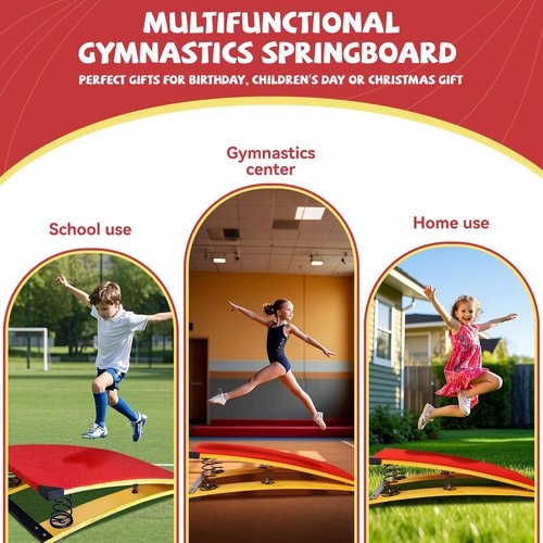 4 Springs Gymnastics Springboard for Kids, 31.5"X19.7" Vaulting Training Spring Boards Gymnastics, Portable Curved Spring Board Gymnastics Vault with Anti-Slip Mat for Outdoor Training Exercise