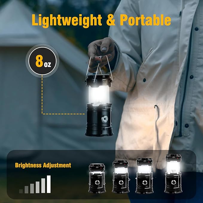 Solar Camping Lantern for Power Outages - USB Rechargeable Lamp Camping Essentials，Collapsible Waterproof Solar Lights for Indoor Outdoor Emergency Light/4 Packs