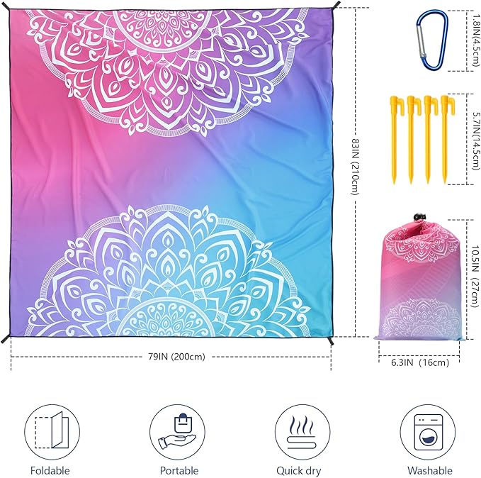 AISPARKY Beach Blanket Waterproof Sandproof, Oversized Large Beach Mat 79" X 83"/120"x108" for 1-8 Adults, Quick Drying&Compact&Lightweight, Picnic Mat Vacation Essentials for Beach Camping Travel