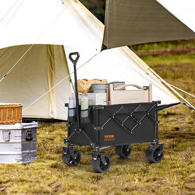 VEVOR 350LBS Collapsible Folding Outdoor Utility Wagon, 150L Heavy Duty Foldable Wagon Cart for Grocery Camping, Portable Utility Beach Wagon with Big Wheels for Garden Sports 35 x 21.3 x 42.5 in