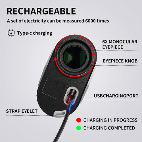Golf Rangefinder 1200Yds – Rechargeable Laser Distance Finder with Flag Lock, Slope Mode, Side LCD, 6X Magnification, USB-C, for Yardage & Club Selection