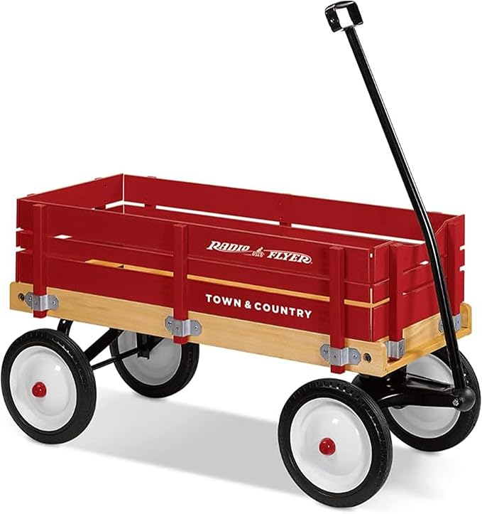 Radio Flyer Town and Country Wooden Kids Wagon with Removable Side Panels, Red