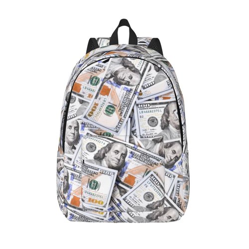 GVGOAGL Fun Money Dollar Novelty Backpack for Girls Boys Women Lightweight Canvas Bookbag Casual Daypack for Travel Outdoor Camping, 17 Inch