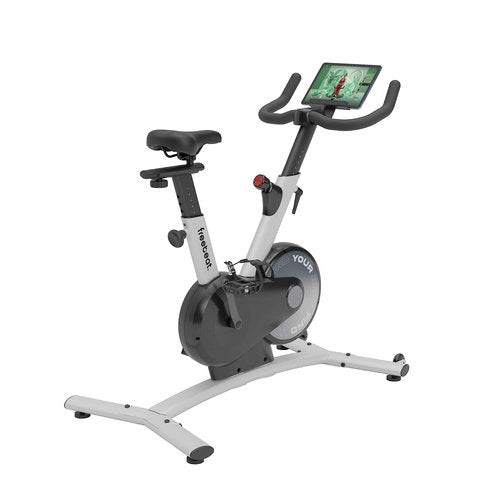 Freebeat Boom Basic Smart Indoor Cycling Bike, Swiss Design Space-Saving Exercise Bike for Home, Auto Resistance, Stationary Bike with Screen, Bluetooth, Gamified Rides with Expert Instructors (Arctic White)