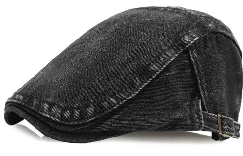Taidor Mens Denim Cotton Newsboy Cap Ivy Gatsby Driving Hunting Cabbie Hat Black