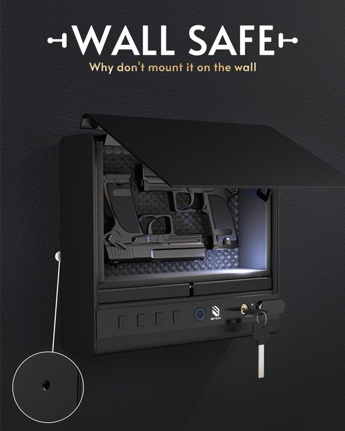 BE-TECH Biometric Gun Safe for Handgun, 0.22 Cubic Feet Fingerprint Pistol Safe Gun Lock Box with 3-Ways Quick Access, Hand Gun Safes for Beside Nightstand Closet