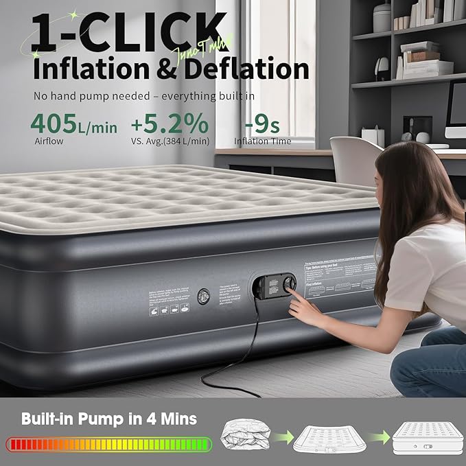 InnoTruth Cal King Size Air Mattress with Built in Pump, Famiy Choice Award Winner, Inflatable Mattress Ideal for Taller Person, 18" Raised Self Inflating Blow up Air Bed for Guests & Home, 700lbs