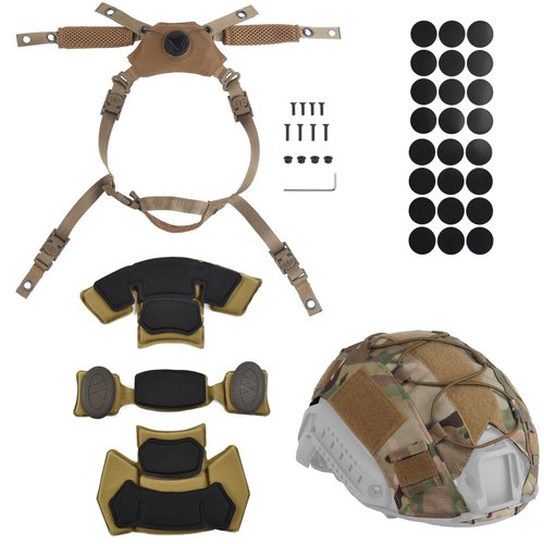 Helmet Cover Cloth,Adjustable Dial Suspension System Chin Strap Tactical Helmet Retention System Chin Strap and Airsoft Helmet Padding Kit Universal EVA Foam Pads Set (TAN)