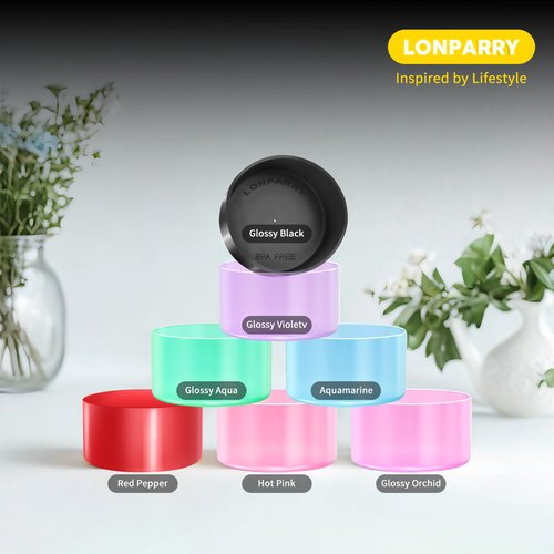 LONPARRY 2-Pack Silicone Boot for YETI Rambler Tumbler with Handle and Straw Lid 25 35 42 oz Bottom Sleeve for YETI Rambler 20 34 oz Stackable Tumbler Glossy Aqua